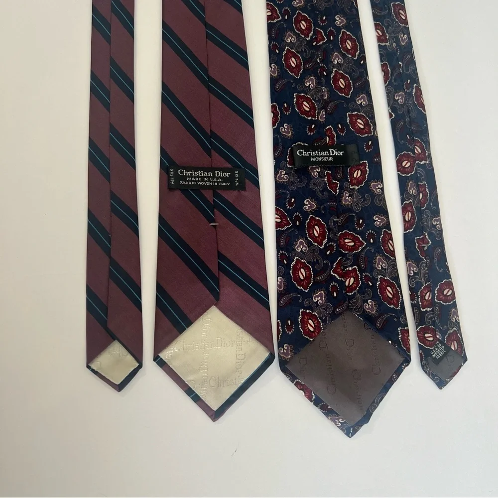 Christian Dior, All Silk, Made in USA,‎ Striped and Patterned Ties Set of 2